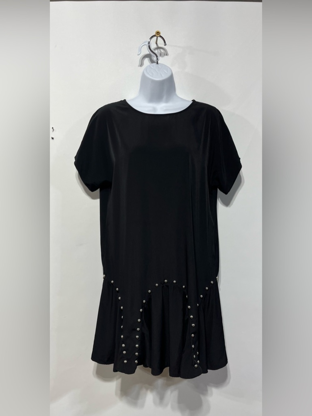 Bar lll Black Short-Sleeve Studded Flounce Hem Mini Dress Size Small NWOT